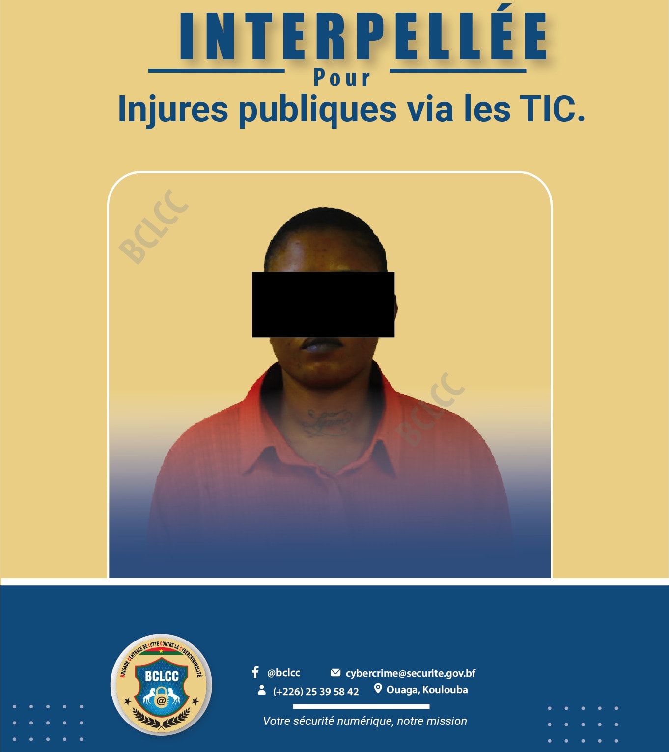 Injures publiques via les réseaux sociaux : la BCLCC interpelle une présumée auteure